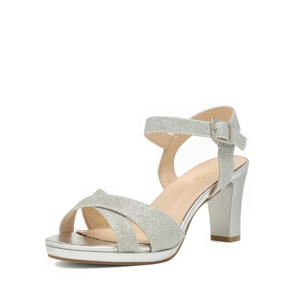 Chunky Heel Ankle Strap Sandals - SILVER GLITTER -  0